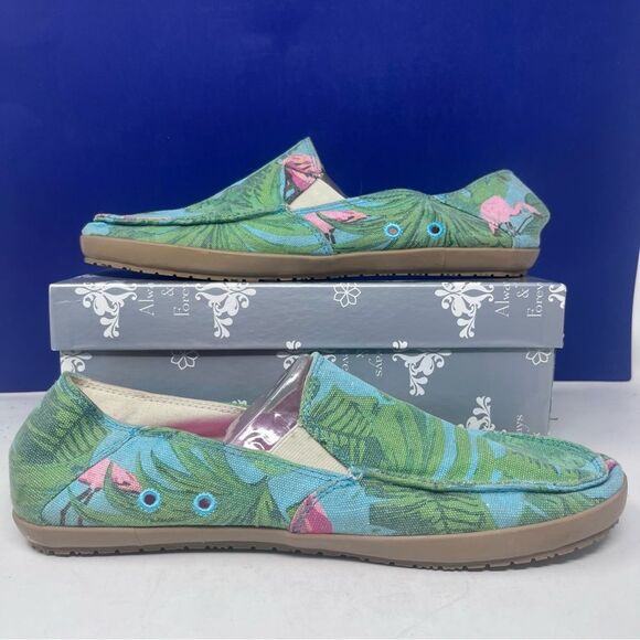 Sanuk Vagabond Canvas Hemp Flamingo Tropical Print Slip-on Shoes - Picture 1 of 10
